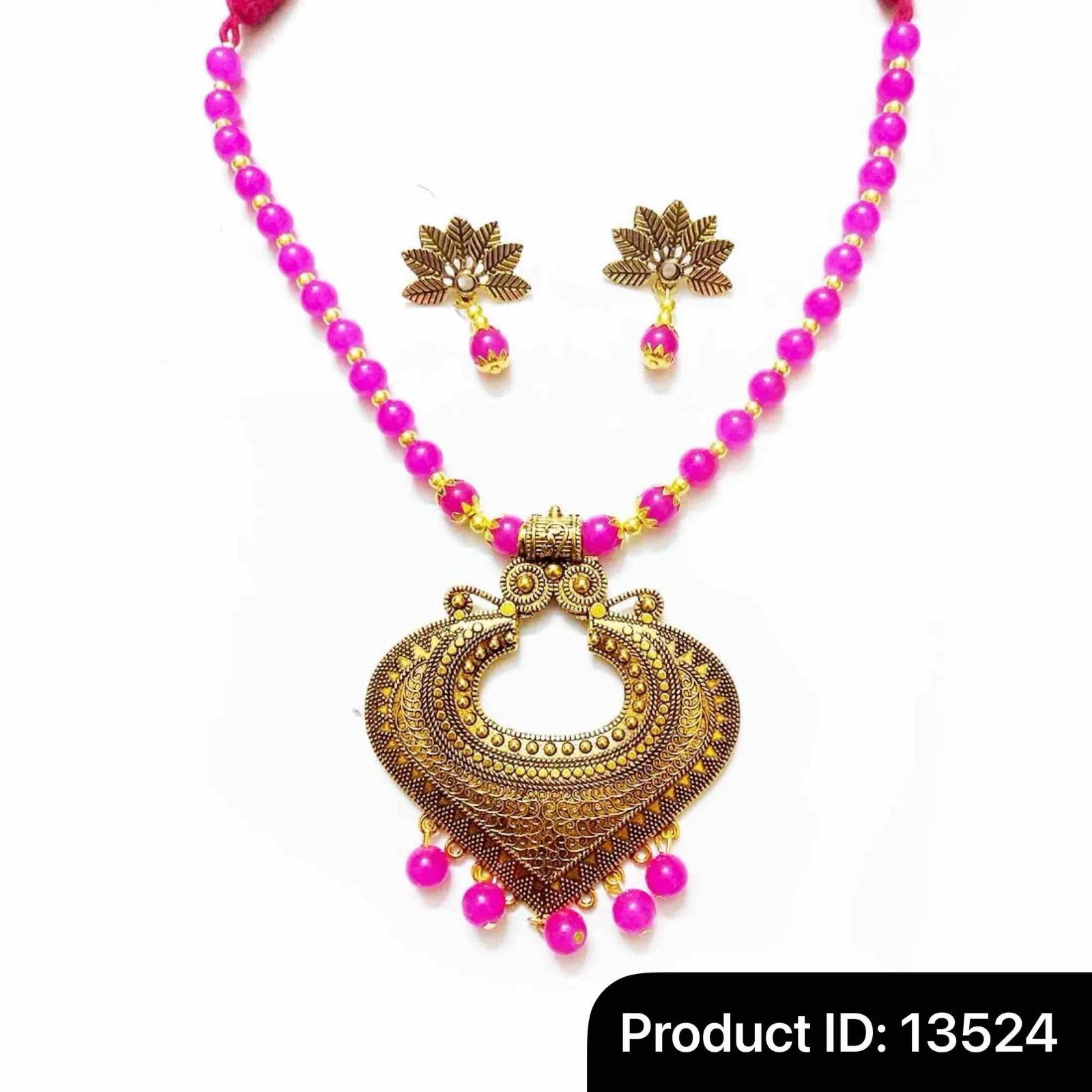 Nyka Fashion Oxidised Necklaces set Silver and Pink Color