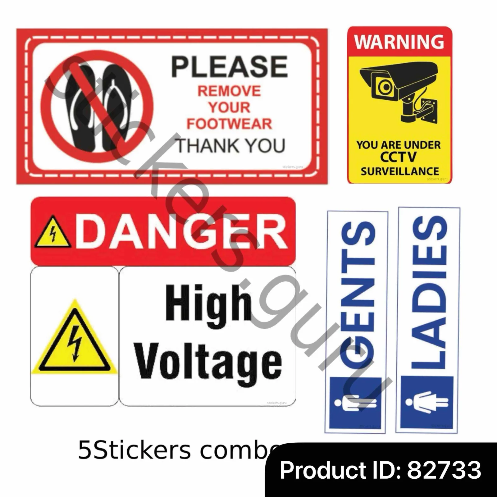 Highfive Please remove your footwear, Danger High Voltage, you are under cctv surveillance, Gents, Ladies Sign Board Sticker self adhesive combo