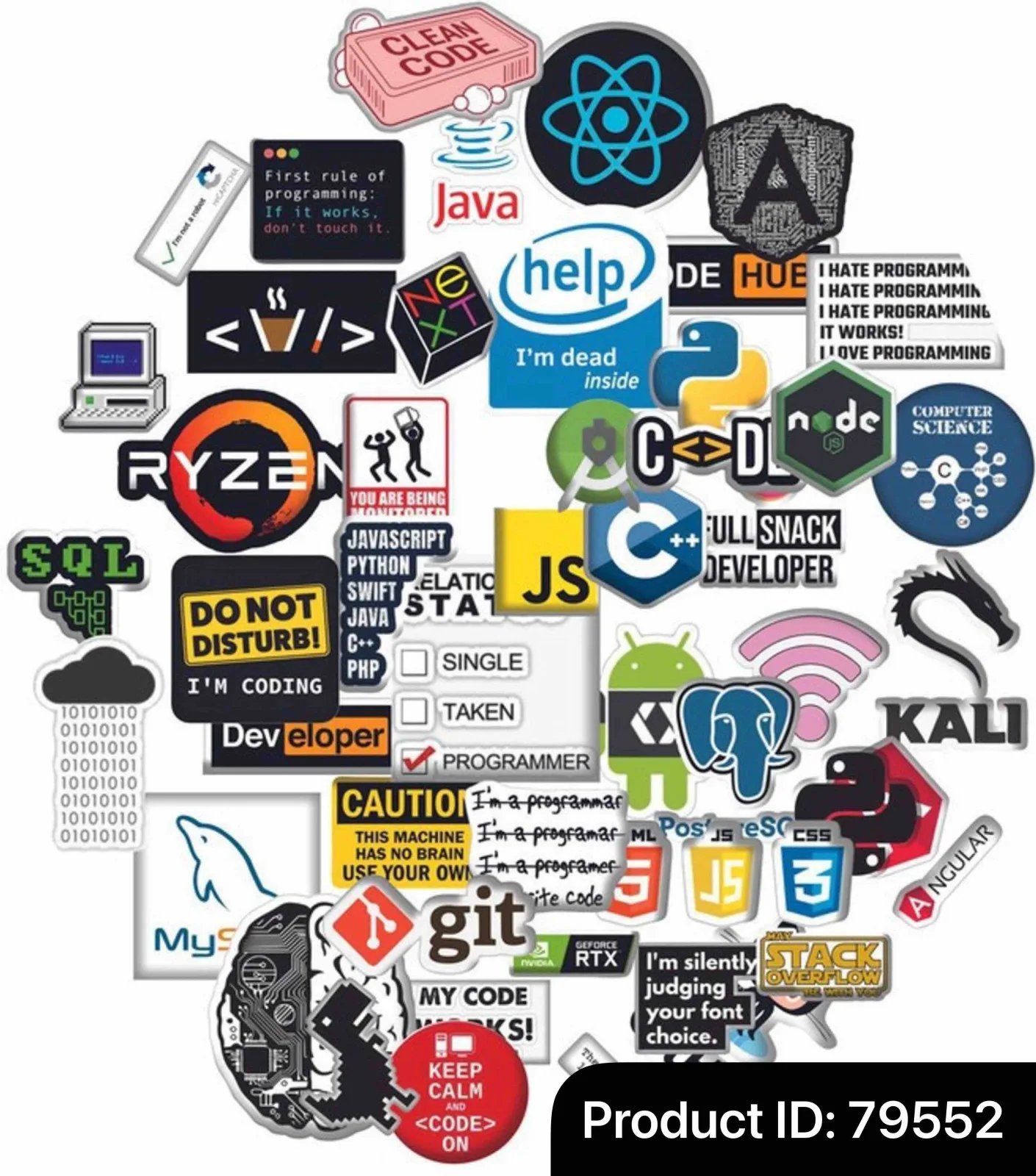 Highfive Coding Stickers Pack (50 pcs) YK-1 Vinyl Laptop Decal Self Adhesive