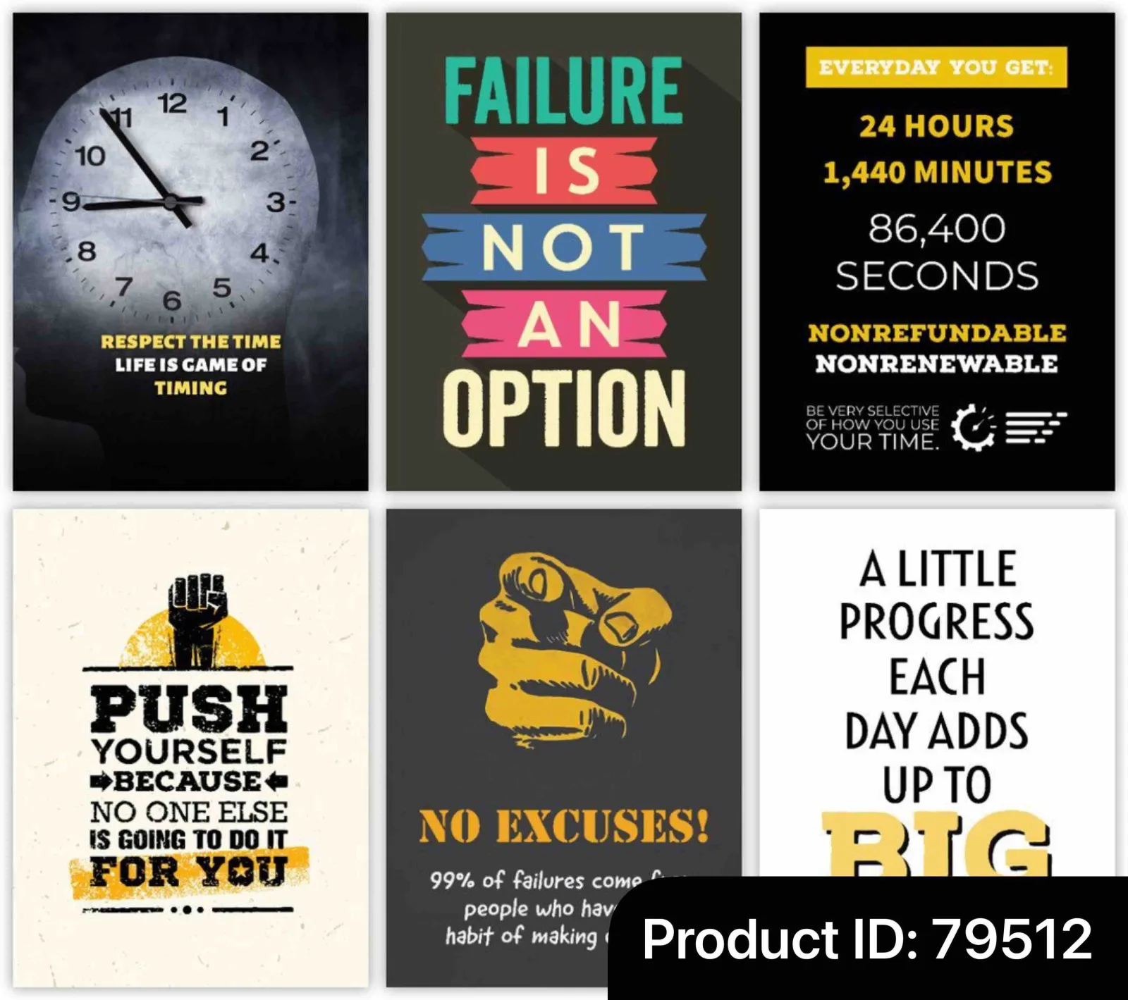 Pack of 6 Motivational Quote Posters for Wall Decoration (A4+ Size) Paper Print